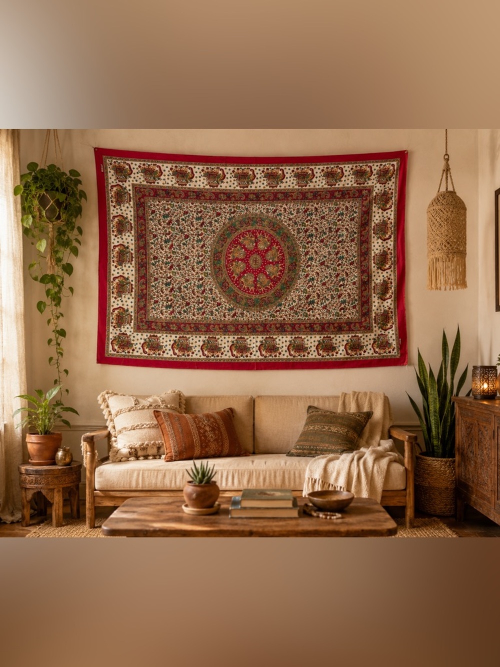 Boho mandala tapestry fabric w/ elephants Indian